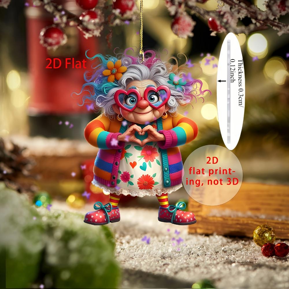 

Шикарная бабушка в очках в форме сердца - 2D плоские акриловые подвески для автомобиля и праздничные украшения, идеально подходят для Рождества, Дня святого Валентина, Дня матери