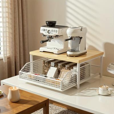 Kitchen Countertop Organizer Storage Shelf with Wire Basket Drawer Double-Tier Space-Saving Rack