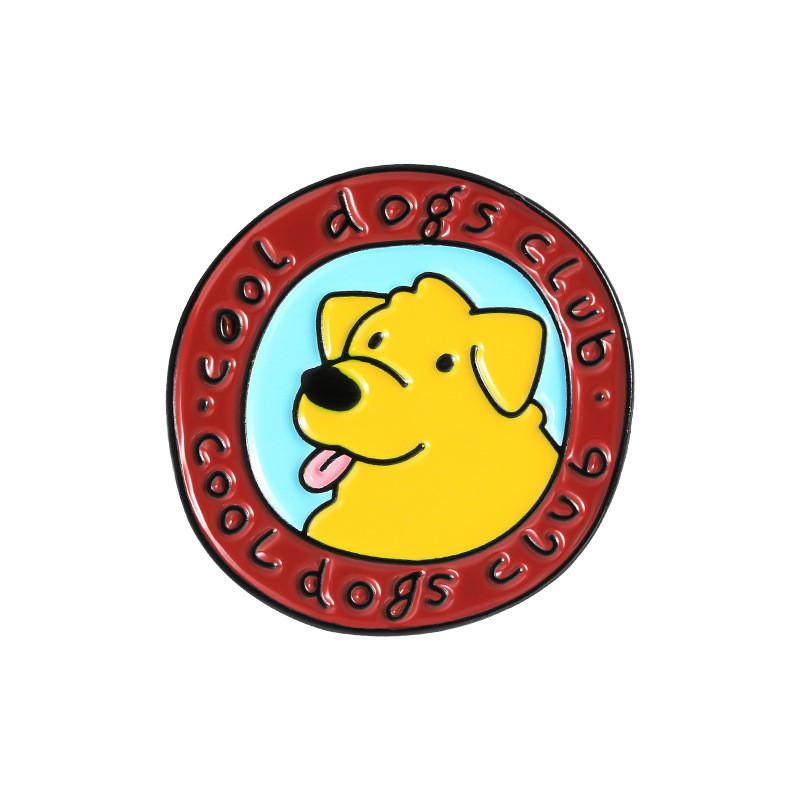

Dog Playful Yellow Alloy Brooch Charming Tongue Out Design Adorable Round Enamel Pin