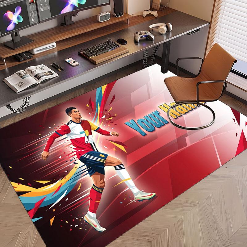 Custom Rug Cristiano Ronaldo Pattern Print Name Text Soft Non‑Slip Floor Carpet for Home Indoor Decoration