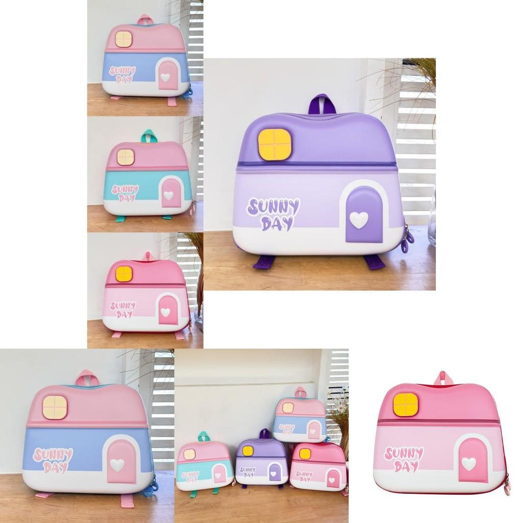 Cute House Design Preschool Backpack For Kids Aged 2 To 6 Years In Pink Green Blue And Purple