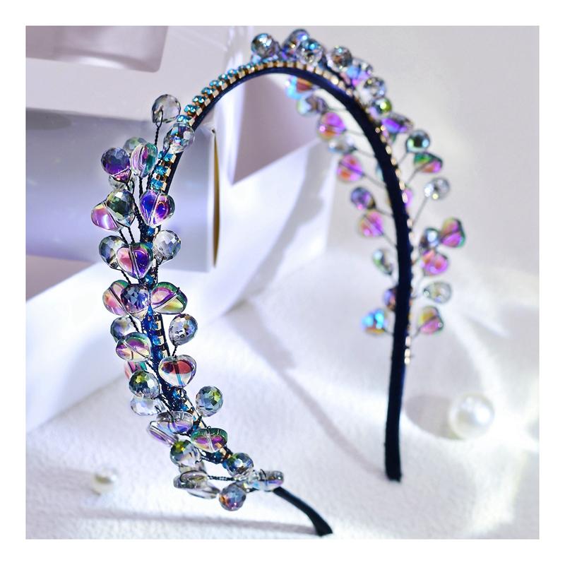 

HNYYX Повязка на голову с голубыми кристаллами, расшитый бисером обруч для волос, модное украшение для волос для девочек, невесты, свадебные аксессуары для волос, головной убор для вечеринки A137 Hairbands