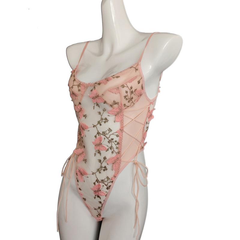 One-piece Erotic Underwear Hot-selling Lace Embroidery Hollow Transparent Sexy Suspender Mesh Temptation
