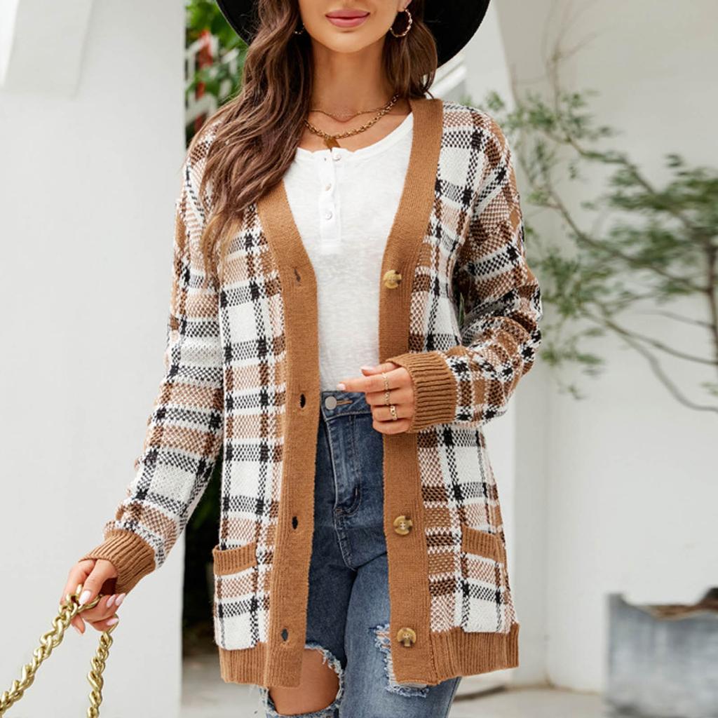 Women's Fashion  And Winter Temperament Lozenge Loose Sweater In Long Knit Cardigan Coat