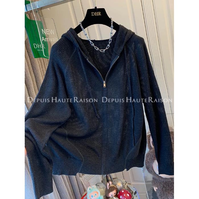 Plain Color Zipper Hooded Knit Jacket - Women's Casual Early Autumn Style