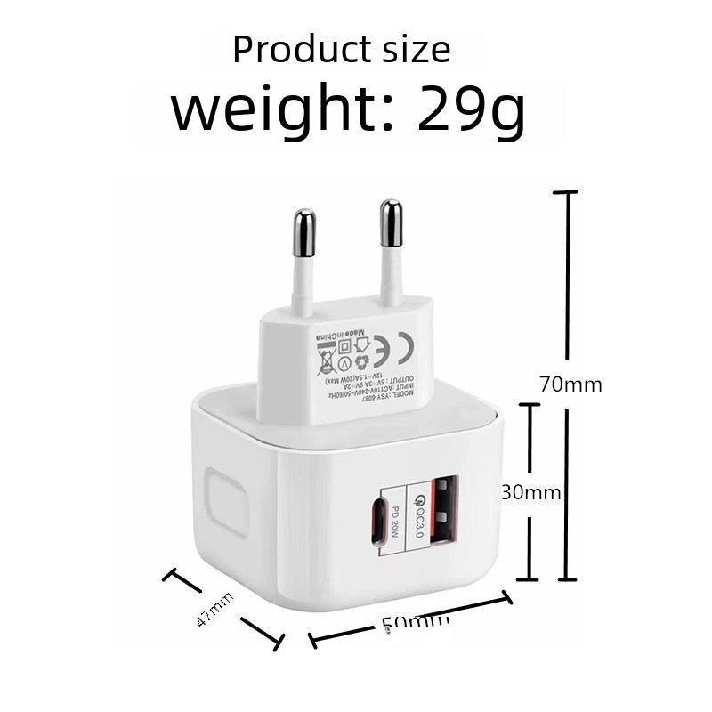 20W PD-Ladegerät: Schnellladen mit zwei Anschlüssen (Typ-C & USB), Kompatibel mit britischen und EU-Standards
