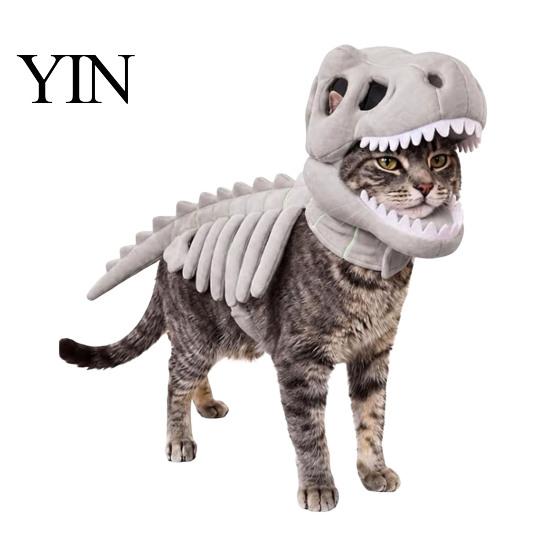 Abbigliamento per Animali Domestici di Halloween Costume Scheletro di Dinosauro, Abbigliamento 3D Luminescente al Buio, Morbido Cappello di Peluche Vestito Dino per Cani Gatti, Costume Cosplay per Feste di Vacanza