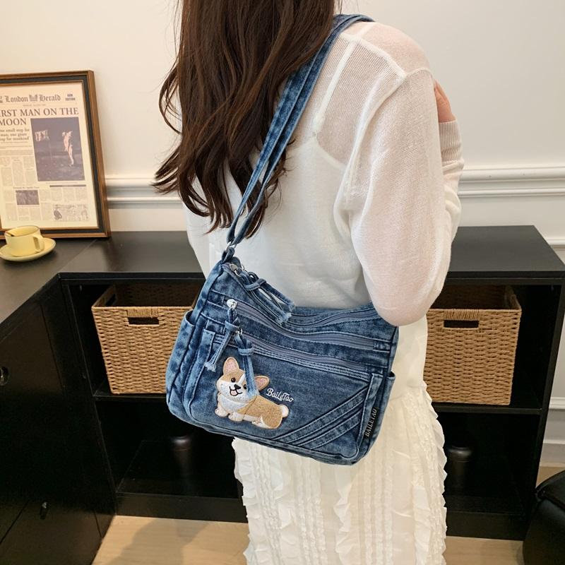 Vintage Denim Bag Crossbody Bag Women's Large Capacity Multi-Pocket Lightweight Shoulder Bag