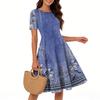 Women Casual Printed Round Neck Long Dress