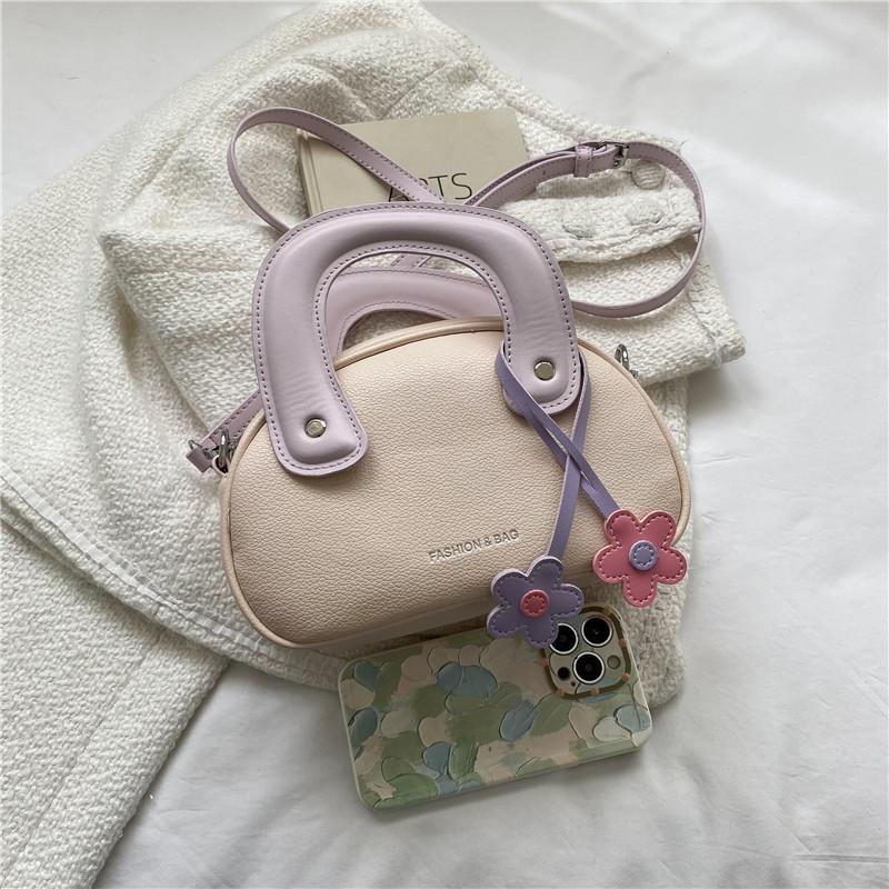 Simple Blocked Color Shoulder Bag With Flower Decoration Women Daily Use Gift