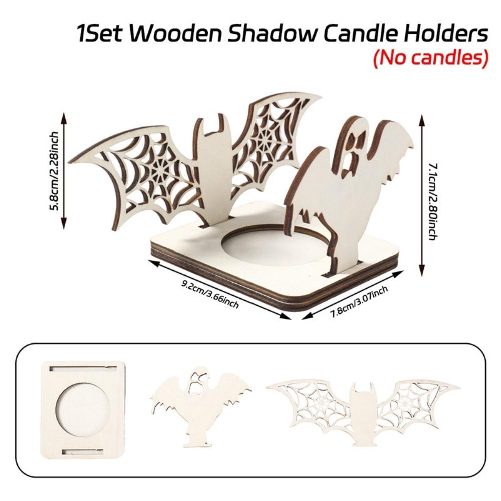 Wooden Material Wooden Candle Holder Shadow Projection Design Halloween Candlestick  Indoor Decor