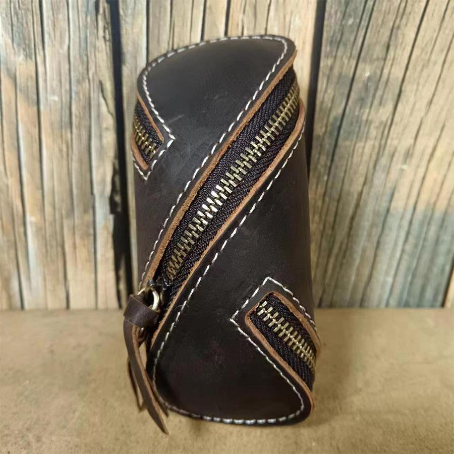 Kreatives Vintage Leder Schlüsselmäppchen, Reißverschluss Schlüsselkartenhalter, Unisex Echtleder Schlüsseletui für Zuhause & Auto