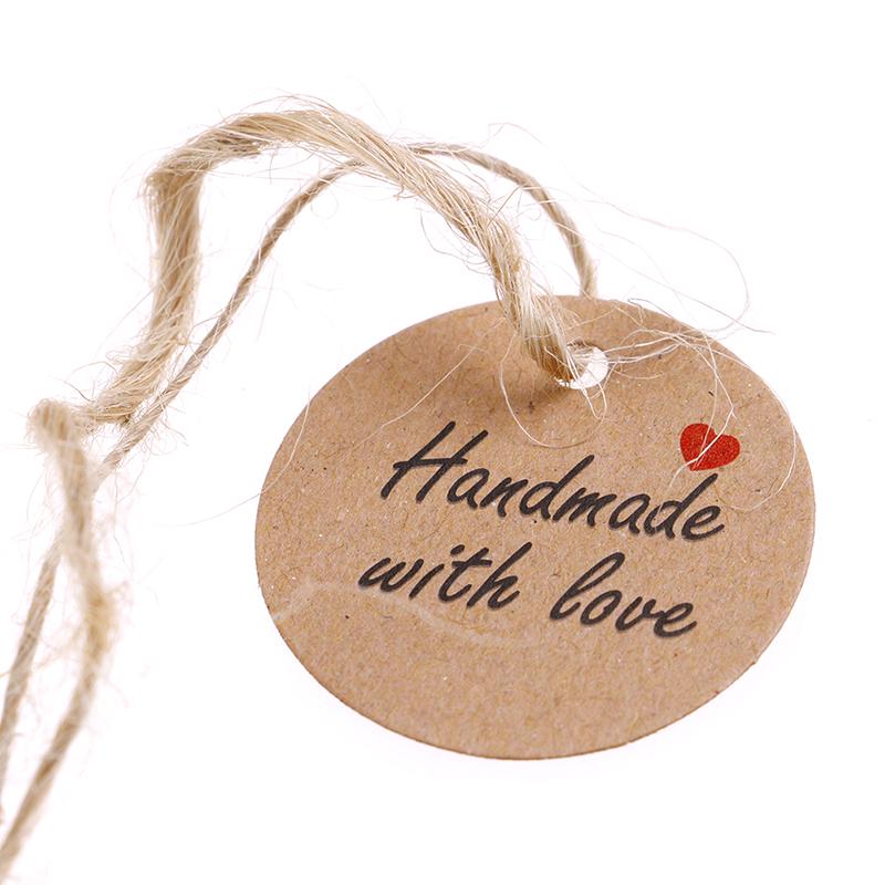 100Pcs Handmade with Love Labels Hang Tags Blank Kraft Paper with 20m String