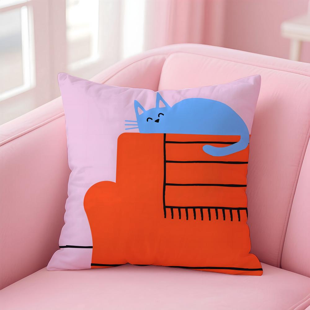 Casual Daily Simple Cute Friendly Cats And Dogs Cushion Cover Pillow Case Soft Friendly Fabric  Concealed Zipper