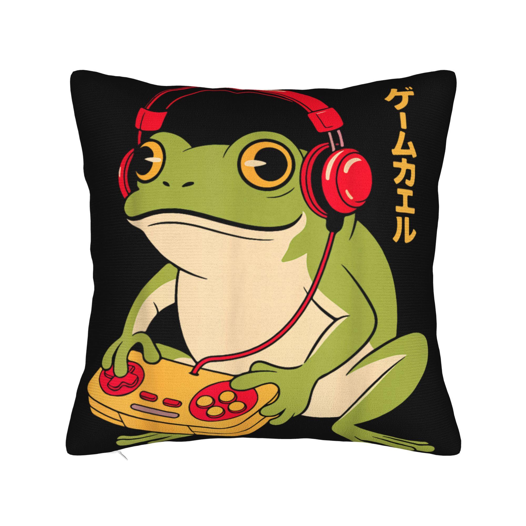 

Pillow Case Japanese Gamer Frog Comfy Pillow Cover For Chair Sofa Home Decor Cute Funny Pillowcases 12x12Inch