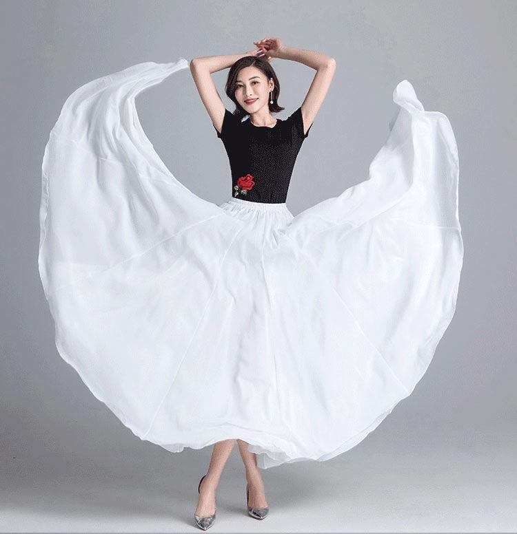 720° Chiffon Swing Skirt: High Waist, Ethnic Dance Red, Slimming Design