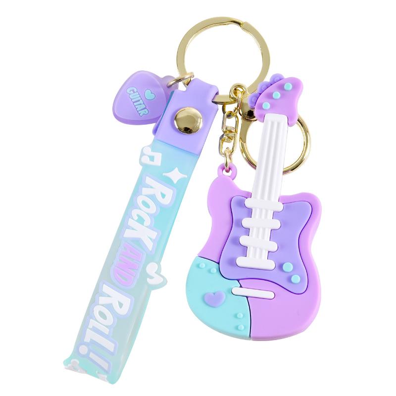 Cute Cartoon Guitar Shaped Silicone Keychain With Wrist Strap Pastel Design For Bag Decor Gifts For Music Lovers