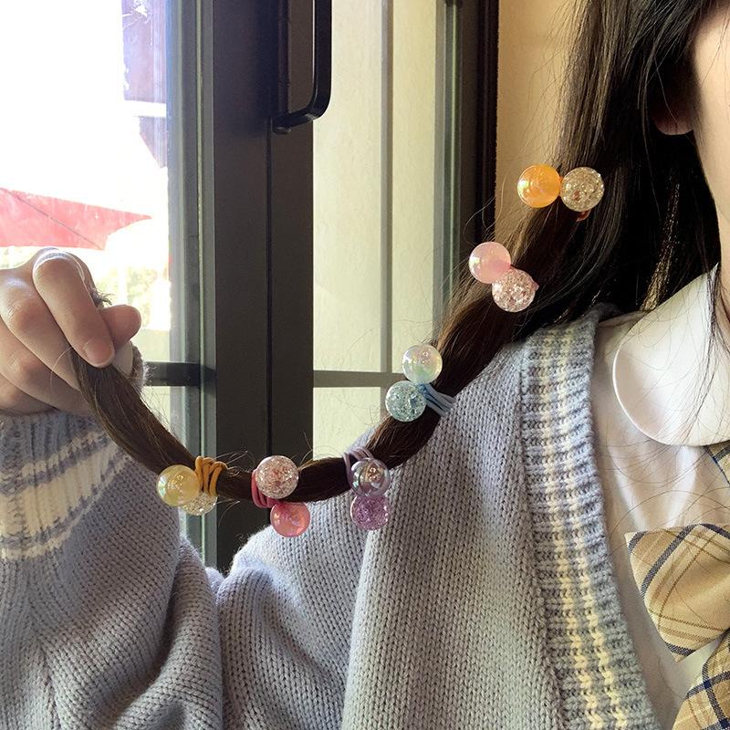 2Pcs/set Cute Girl Beads Hair Tie Princess Headwear Kids Elastic Hair Bands Baby Headdress Children Hair Ropes Hair Accessories