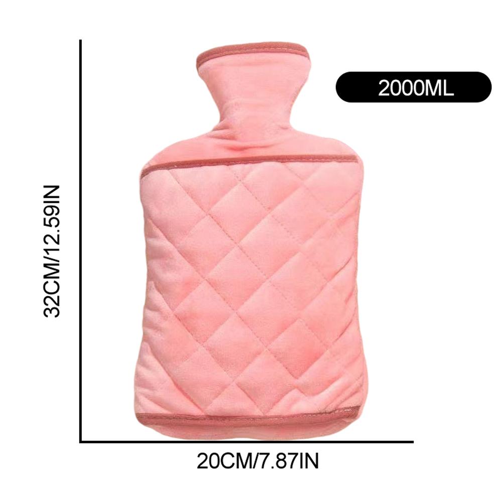 Rubber Hot Water Bottle 2.0L with Plush Detachable Washable Hand Pocket Cover Winter Hand Warmer