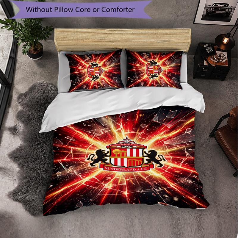 Set Biancheria da Letto a 3 Pezzi Sunderland Football Morbido Set Copripiumino con Federe Set Decorazione Camera da Letto per la Casa