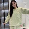 Women's Cute Cartoon Round Neck Flannel Pajamas - Warm Striped Coral Fleece Homewear Set for Autumn and Winter