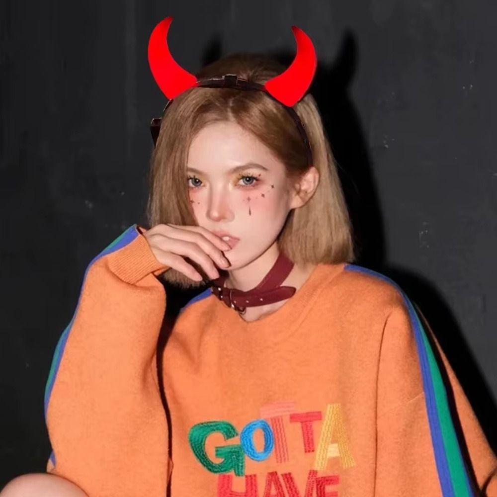 Small/Medium LED Headband Red LED Light Devil Hair Hoop Durable Horn Headband  Halloween Party