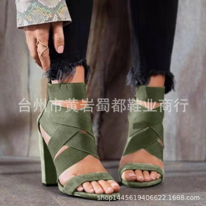 

Coarse heel high heel sandals women s summer fashion new large size hollow fish mouth elastic women s shoes 43 коричневый