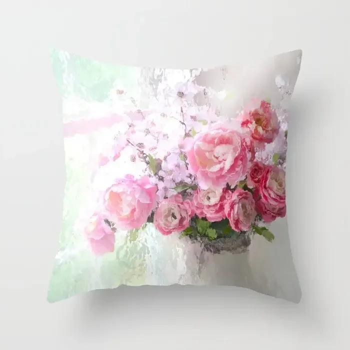 Country Style Retro Floral Pillowcase Fresh Rose Print Farmhouse Cushions Cover Sofa Seat Decorative Pillow Cover 45*45Cm
