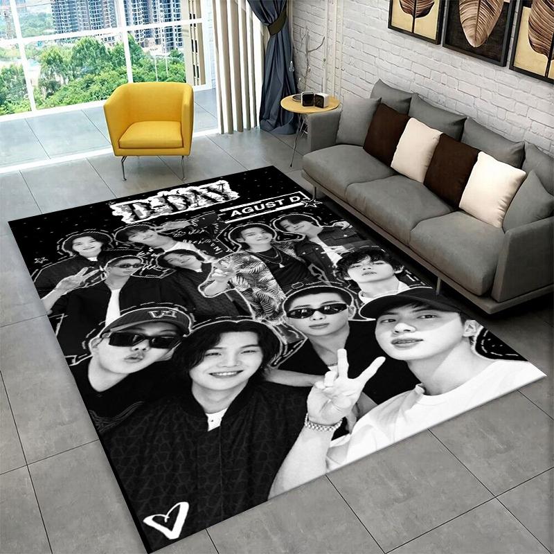 Kpop B-BTS SUGA Agust D Yoon Gi Carpet Rug for Playroom Bedroom Living Room Sofa Home Decor,Area Rug Non-slip Floor Mat Gift