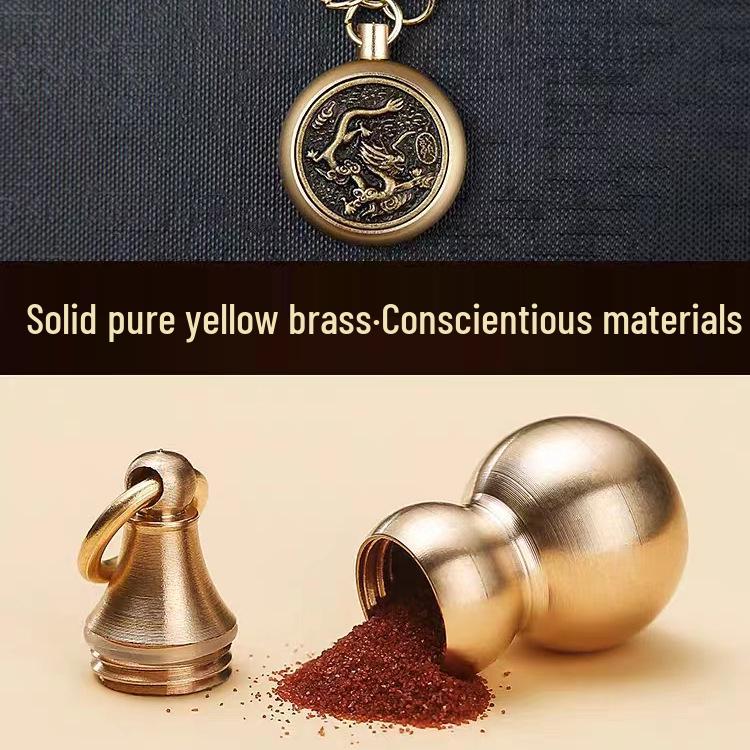 Reiner Messing Pixiu Kürbis Tierkreisanhänger mit Zinnobermünzen Schlüsselanhänger