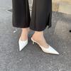 Fashion Pointed Toe Women Slides Slippers Outside Mules Shoes Black Gold Silver White Thin High Heels Summer Outside Mules Shoes Office