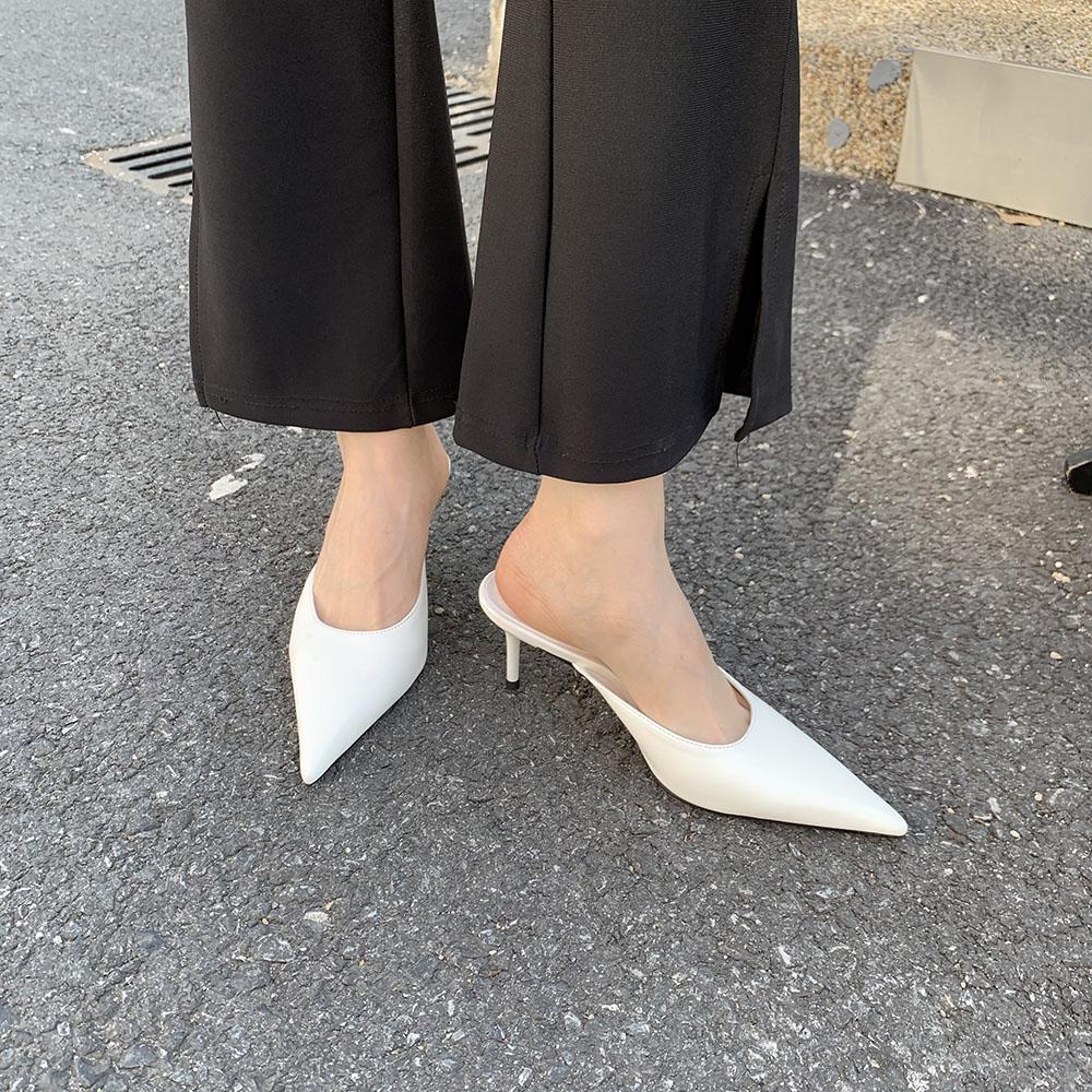 Fashion Pointed Toe Women Slides Slippers Outside Mules Shoes Black Gold Silver White Thin High Heels Summer Outside Mules Shoes Office