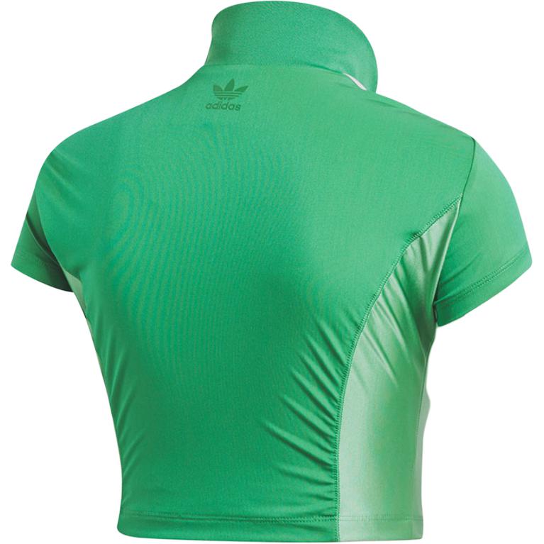 Adidas Colaborare Originals X Paolina Russo Tricou de Modă cu Guler Ridicat, cu Fermoar, cu Mânecă Scurtă, cu Dungi, pentru Femei, Verde GF0262