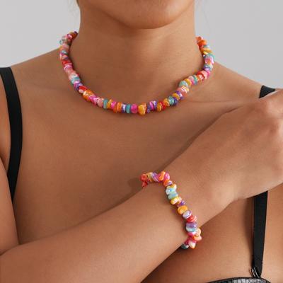 Special-Shaped Colorful Shell Necklace Female Simple Sexy Collarbone Chain, Retro Elastic Rope Bracelet