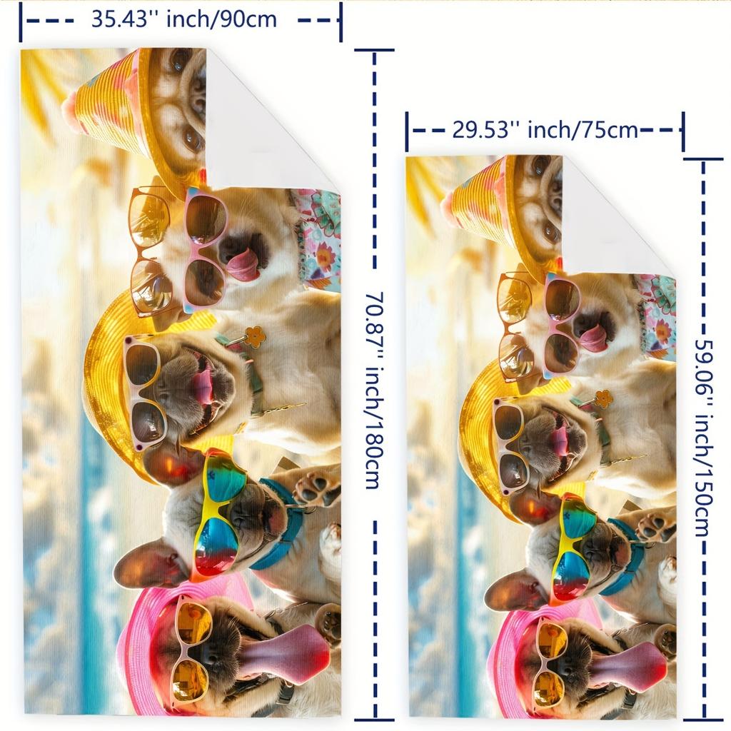 Funny Dog Pattern Microfiber Beach Towel Quick Dry Lightweight Absorbent for Beach Pool Shower Yoga Camping Travel Outdoor Sport