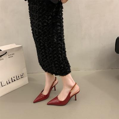 2025 Spring and Summer New Fashion Versatile Temperament Celebrity High Heels Women's Pointed Head Thin Heel Chain Empty Bag Head