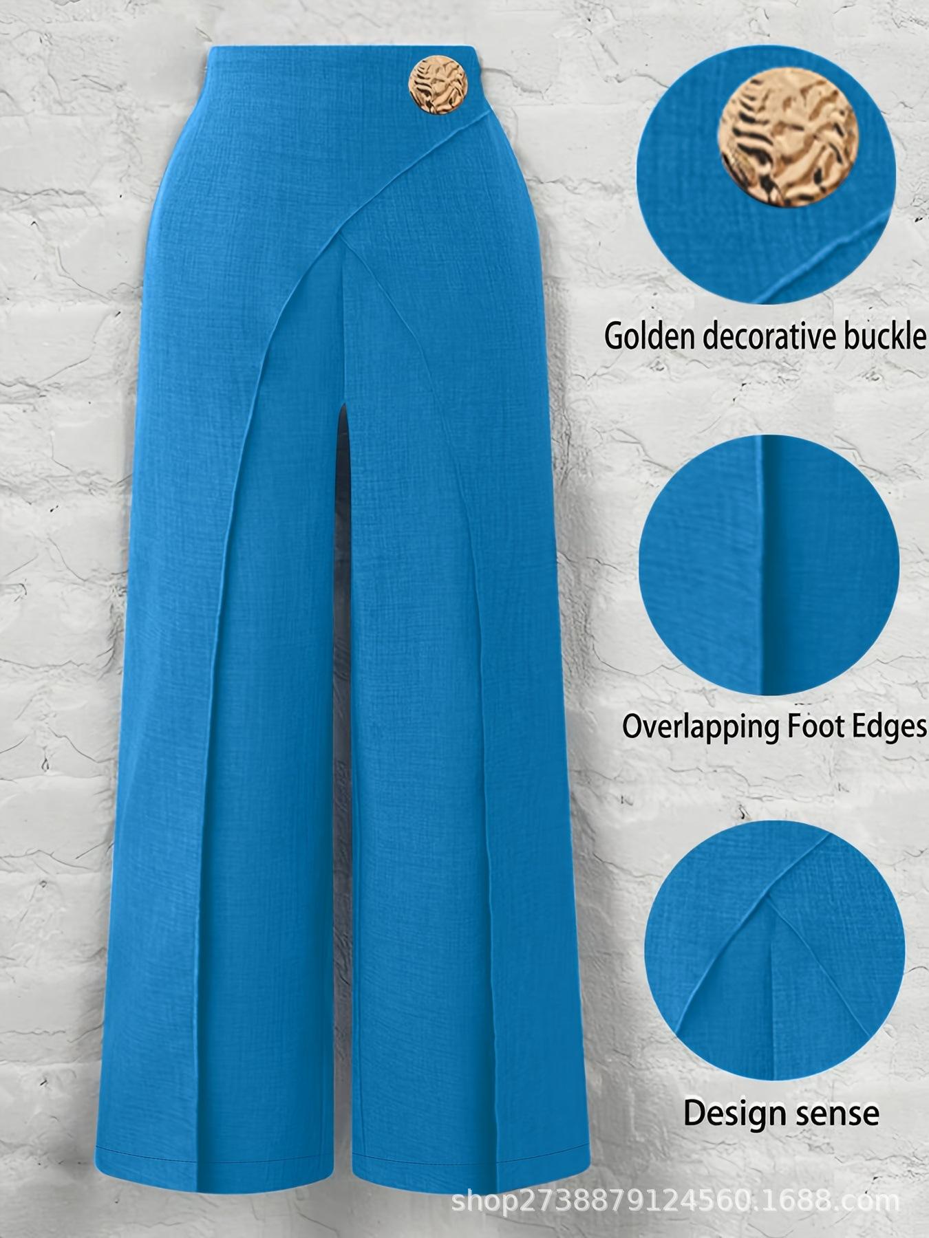 

2026 Women s European & American Style Solid Color Wide-Leg Pants - New Design, Loose Fit 3XL павлин голубой