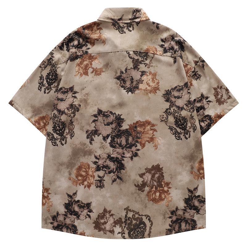 Niche designgevoel van oud bloemenkortemouwenshirt mannen en vrouwen koppels retro los casual zomer casual shirt mannen