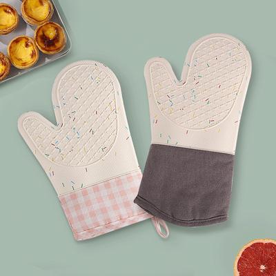 Rutschfeste Silikon-Ofenhandschuhe mit dickem Baumwollfutter zum Kochen, Backen, Grillen, Hitzebeständige Ofenhandschuhe, Flexible Handschuhe