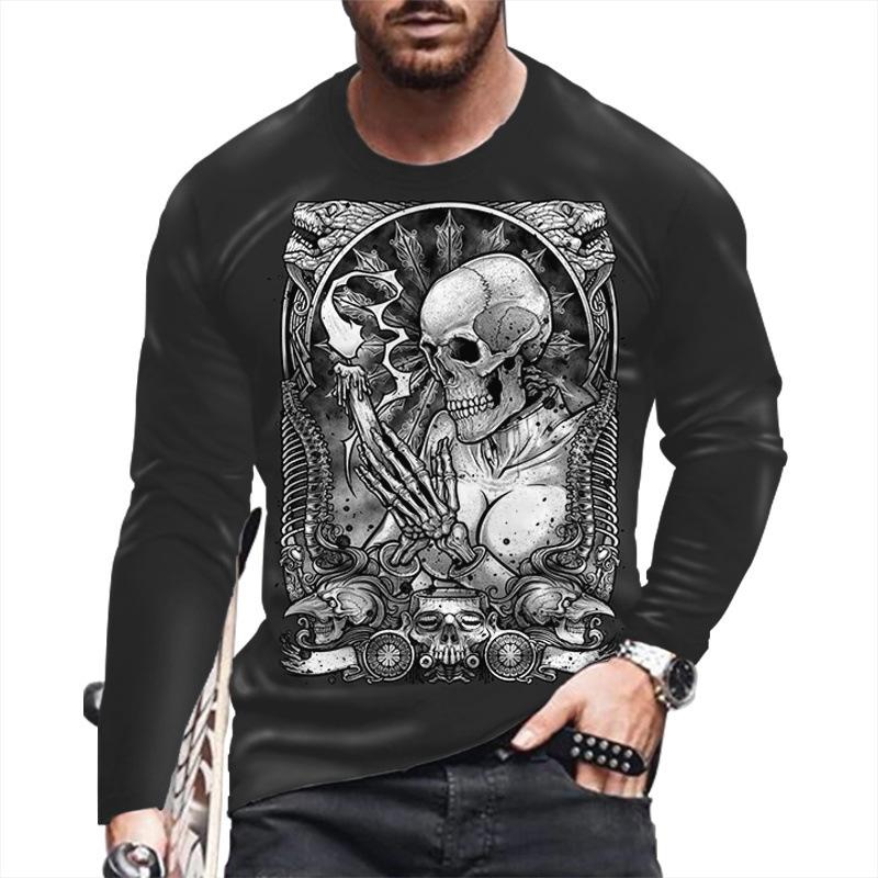 Autumn Winter Men's Christmas Pullover Long Sleeve Top Loose Fit Spring Skeleton Youth Men Round Neck Casual T-shirt