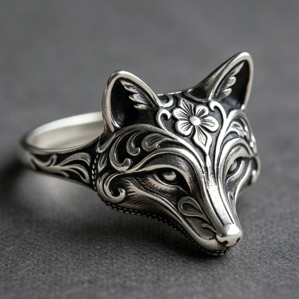 Vintage Fox Shape Ring Carved Animal Pattern Fashion Decorative Ring Unisex