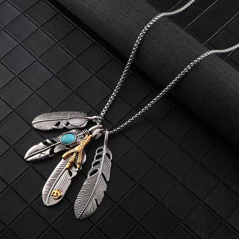 Takahashi Style Feather Pendant Necklace Set - European/American Hip Hop, Long Sweater Chain, Four-Piece Accessories