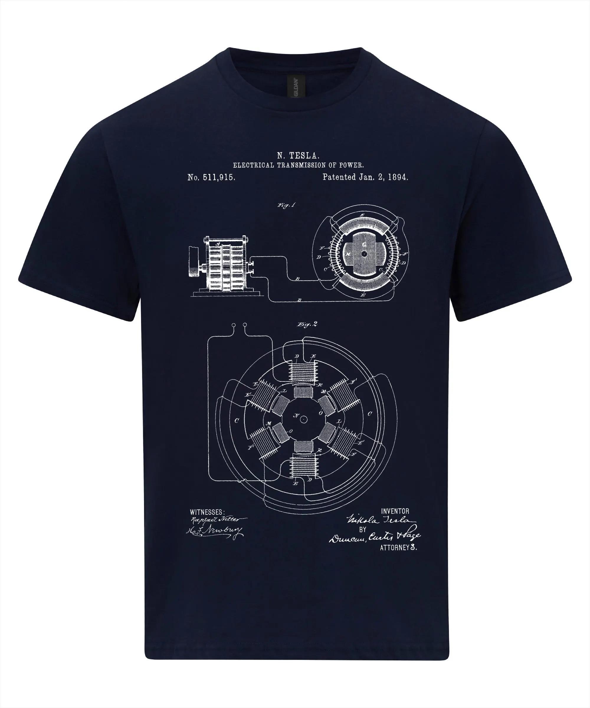 

Nicola Tesla Electrical Transmission Patent Art Blueprint T-Shirt Graphic T Shirts Retro Streetwear Neck Short-sleeved Men s Tee 4XL