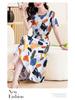Elegant Plus Size Cotton Silk Knee-Length Dress with Waist Cinch for Middle-Aged Women