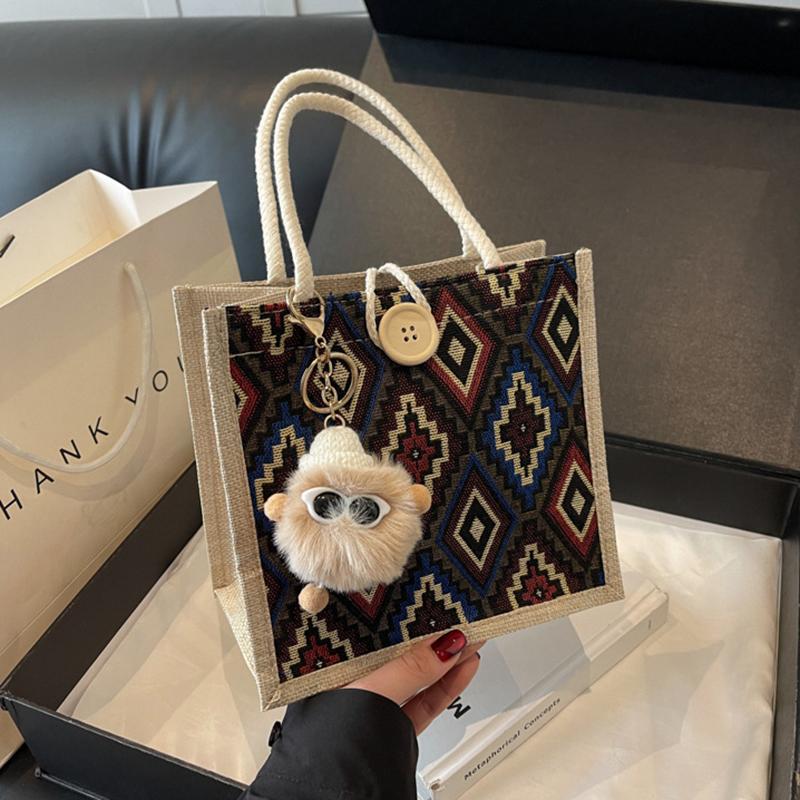 Tragbare Bento-Tasche Lässige Tragetasche für Damen Ethnischer Stil Pendler-Handtasche Einfache Große Kapazität Einkaufstasche Geschenke