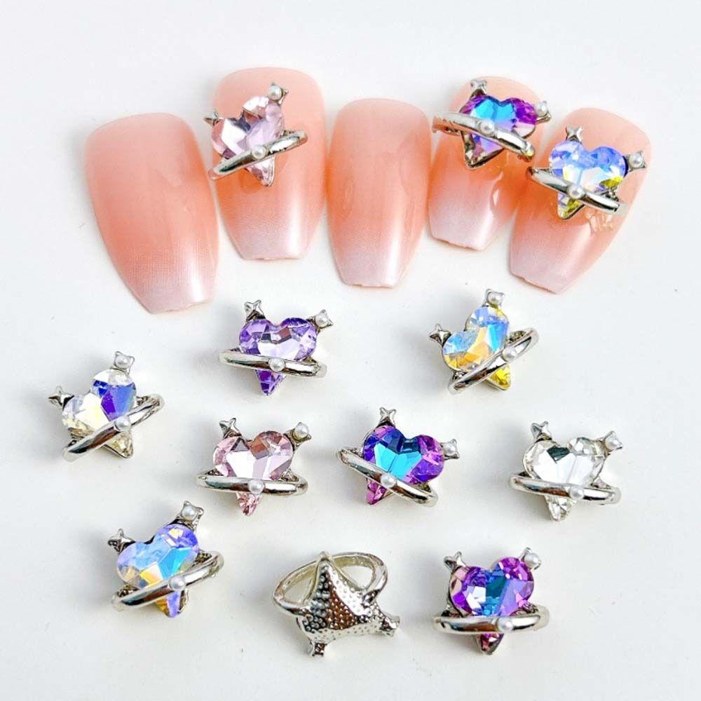 

2Pcs/set Diamond Gilding Charms Heart Nail Decorations Heart Nail Rhinestones Girls