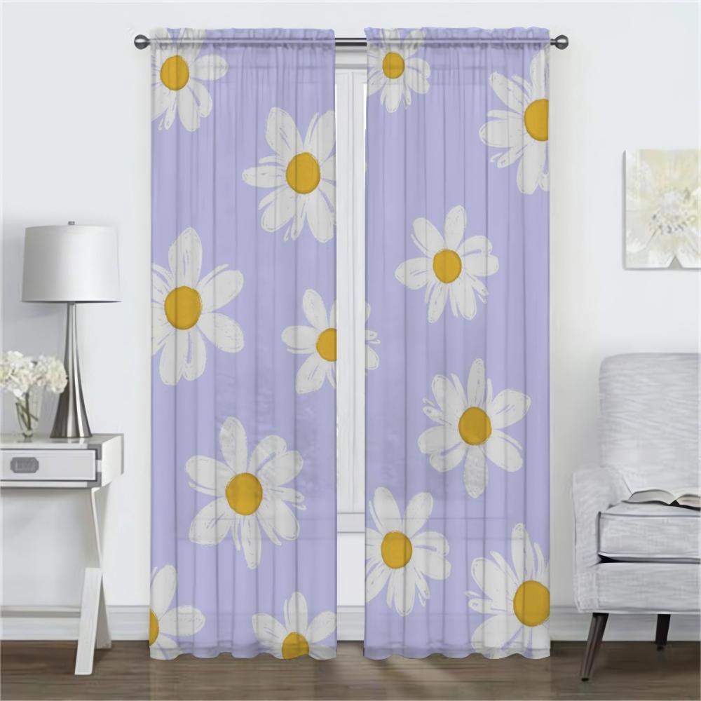 Cute Flowers Blackout Curtains 2 Pieces Window Curtain for Room 2 Panel Partition Shades Tulle for Bedroom Halloween Decoration