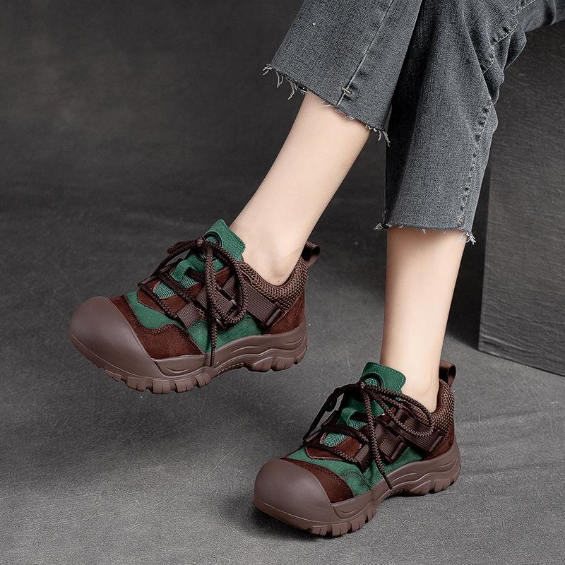 Fashion High Quality 4CM Women Flat Platform Shoes Mixed Colors Genuine Cow Leather Lace-Up Casual Sneakers Ladies Thick Bottom Shoes