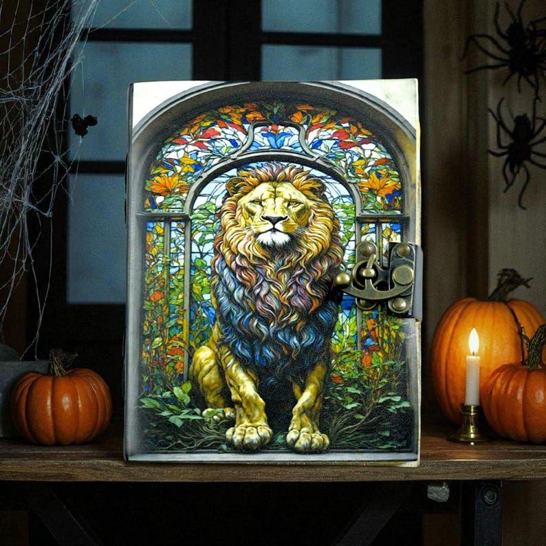 Large Lion Leather Journal: Vintage Grimoire, Blank Book of Shadows