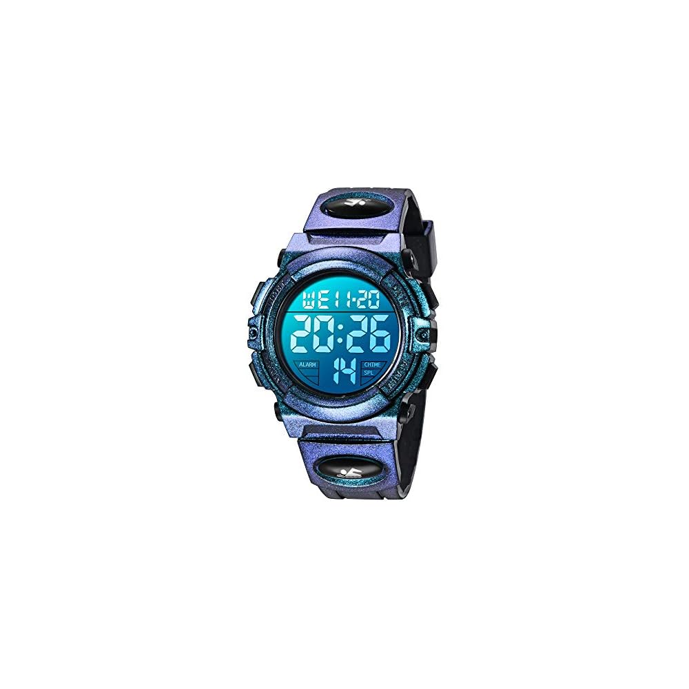 Kids  Sports Watch Blue Multi-Function Waterproof Alarm Date Day Display Dual Time LED Analog Digital Watch